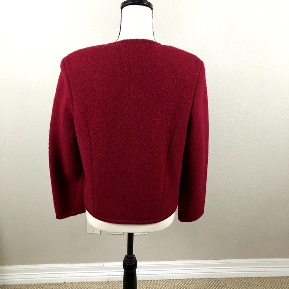 Vintage Carol Reed Blazer Jacket Red Wool Cropped Silver Detail Buttons Size 8 - Picture 11 of 12